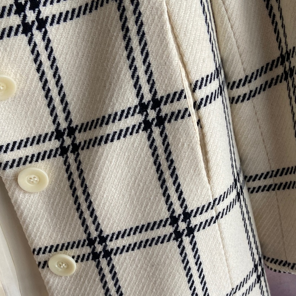 Vintage Valerie Stevens Cream Windowpane Plaid Coat with Black Grid - Picture 6 of 12